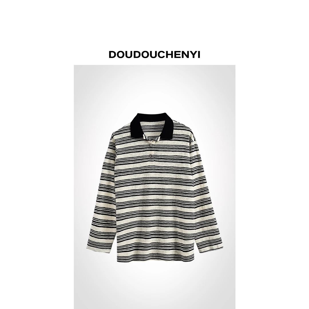 【DOUDOUCHENYI】经典条纹黑白撞色T恤-SX4253