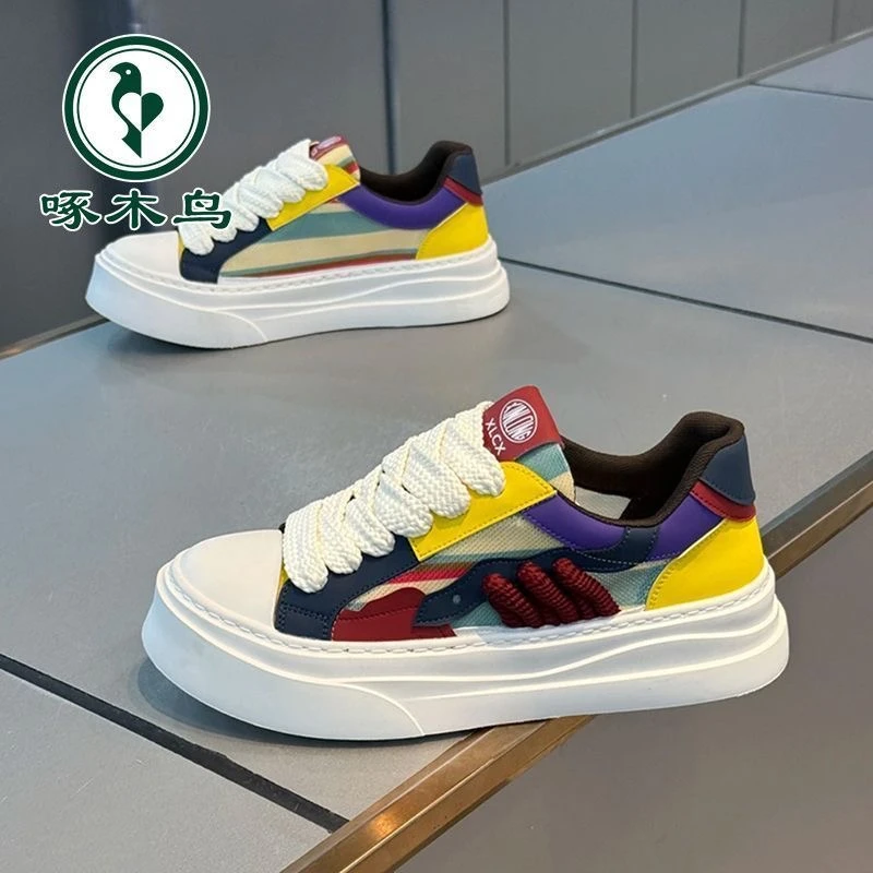 啄木鸟男鞋厚底男士休闲鞋新款增高潮鞋透气男款干净感痞帅运动鞋