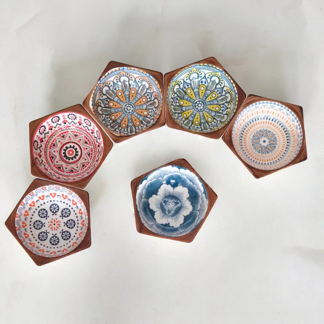 4英寸波西米亚五边形味碟釉下彩工艺网红创意陶瓷手绘双耳家用