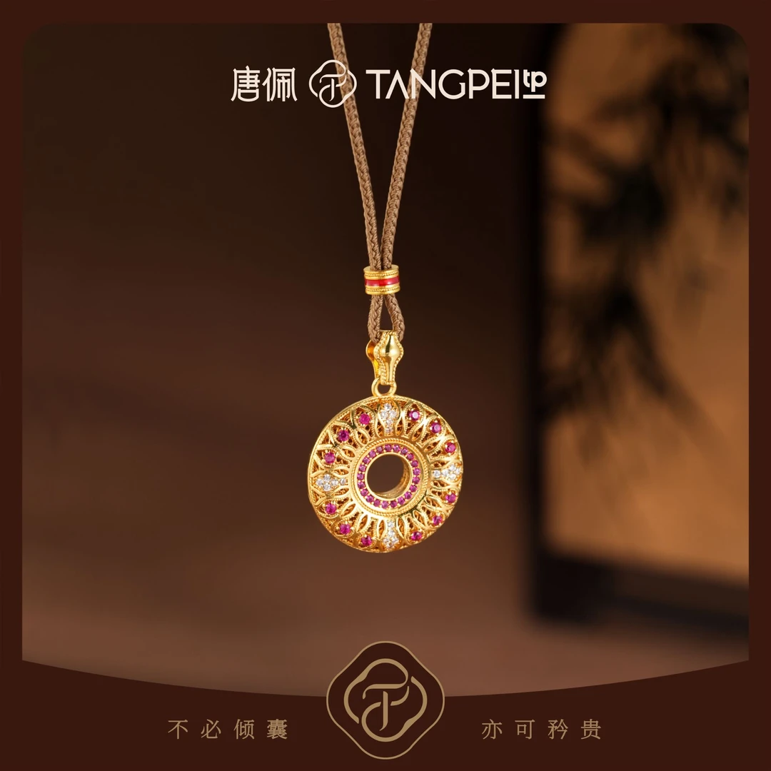 设计感新中式镂空镶边雕花平安扣项链编绳毛衣链时尚饰品