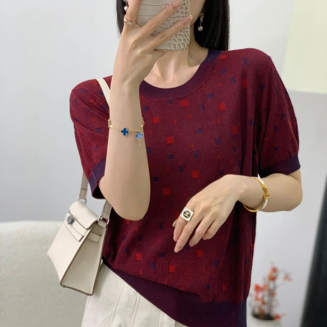 【蓉蓉精选】2025新款时尚百搭格子提花气质减龄针织衫A686#