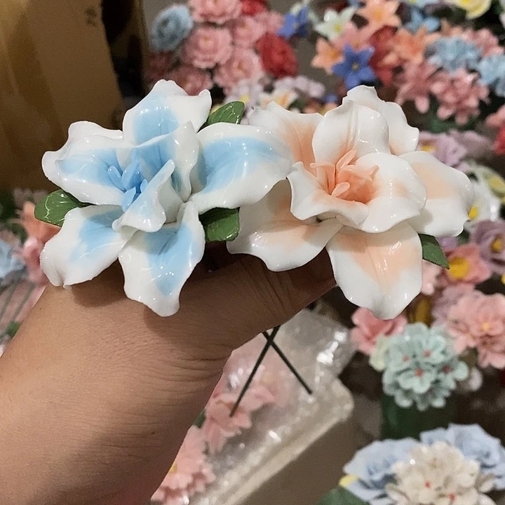 瓷片纯手工陶瓷花摆件瑕