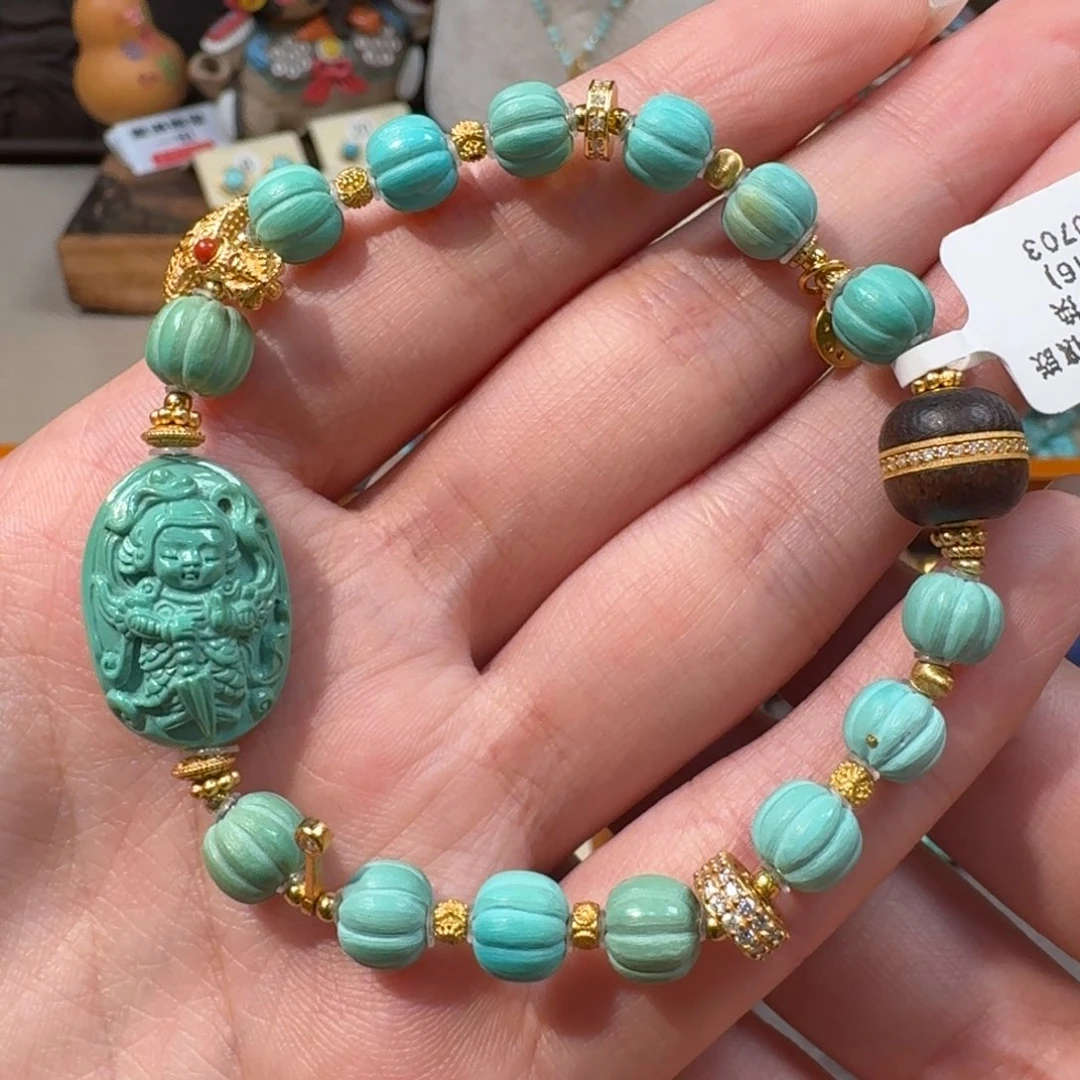 绿松石银S925镶嵌手串南瓜珠