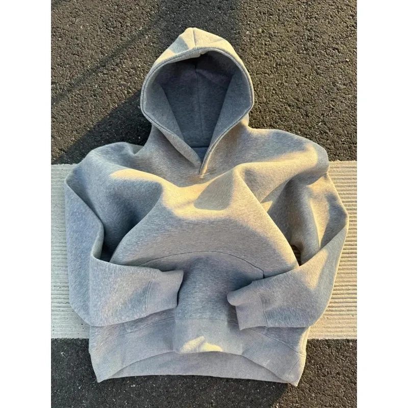 浅灰色连帽卫衣男生25春季重磅cleanfit潮牌美式复古短宽boxy外套