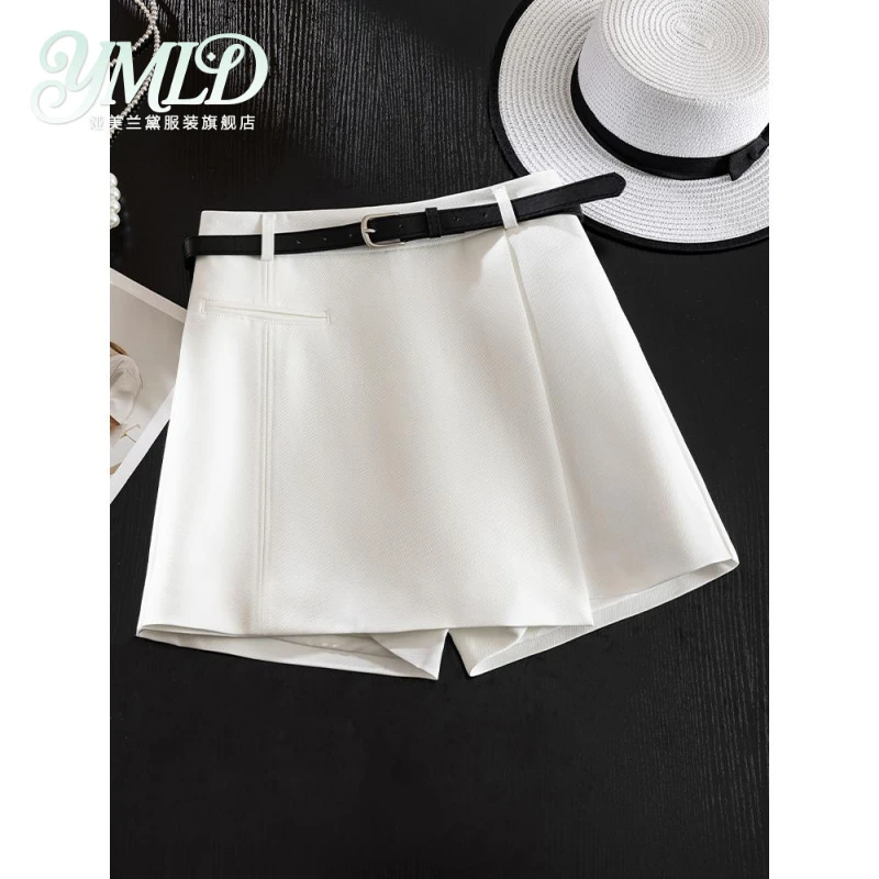 白色短裤女夏季薄款2025新款高腰显瘦a字裙裤小个子外穿半身裙子