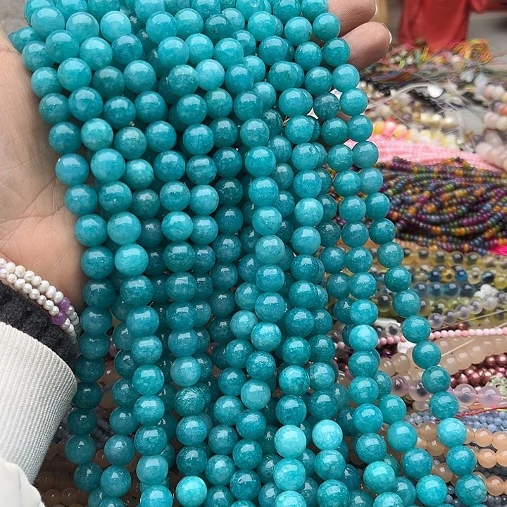 玛瑙/玉髓珠宝半成品未镶嵌2条10mm天河石几颗有瑕疵