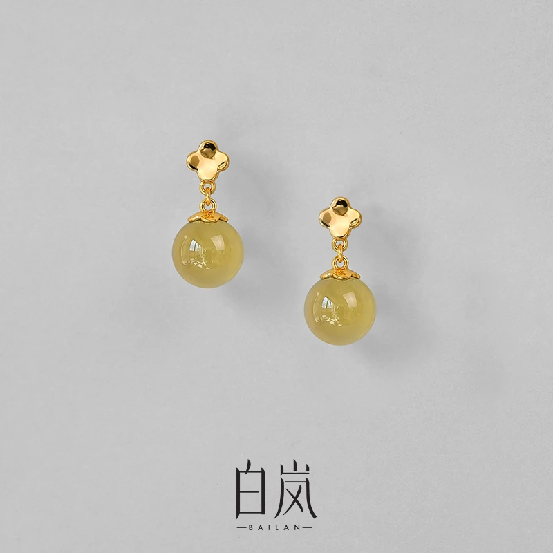 白岚海棠水晶耳钉黄水晶耳环耳饰耳坠新款轻奢气质饰品首饰ED4591