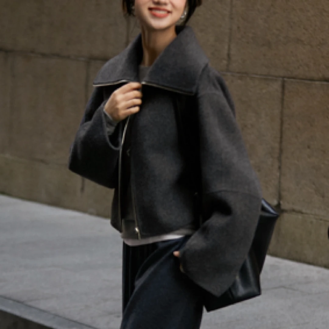 海军领短款大衣小个子加厚外套时尚百搭休闲秋冬