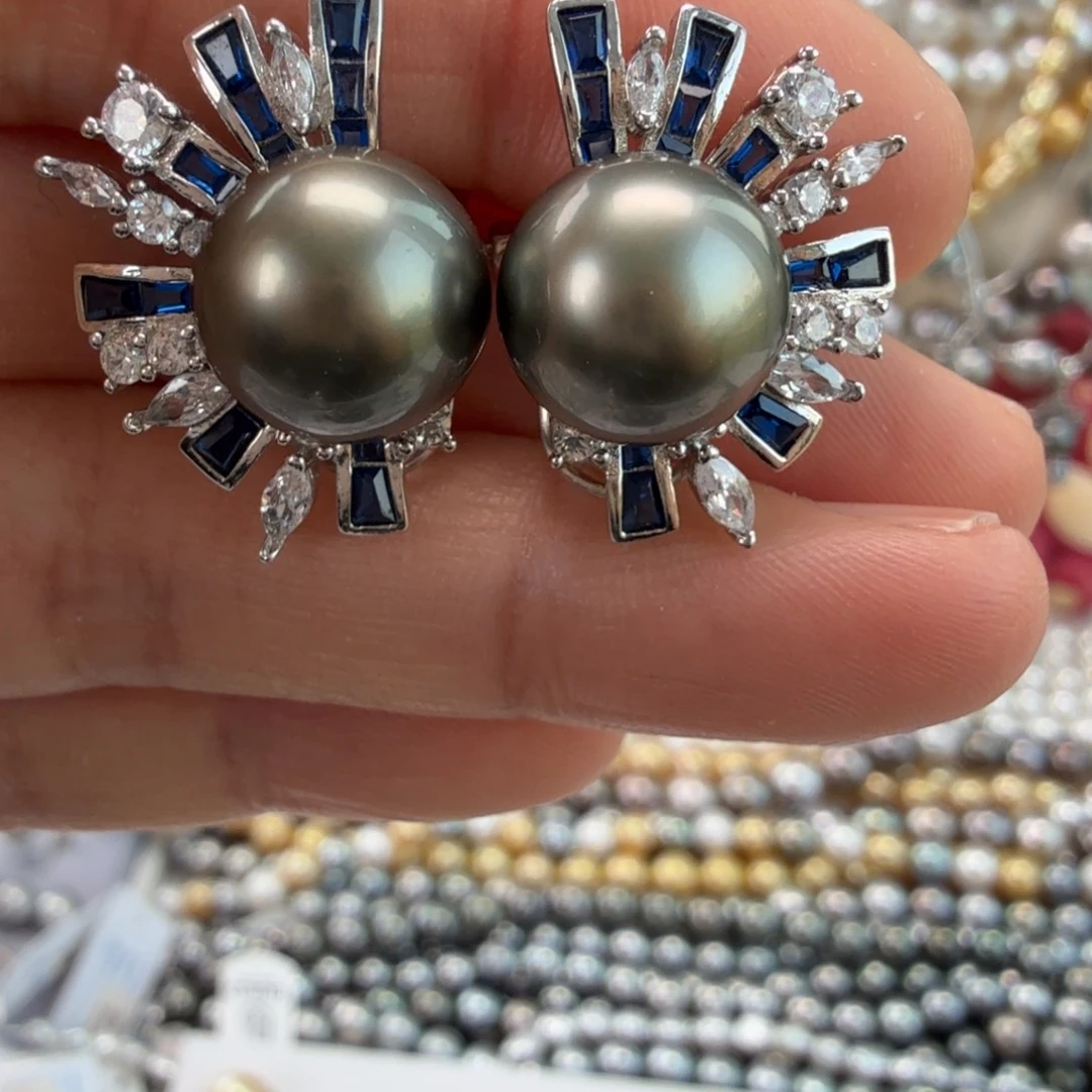 银S925镶嵌耳饰海水珍珠