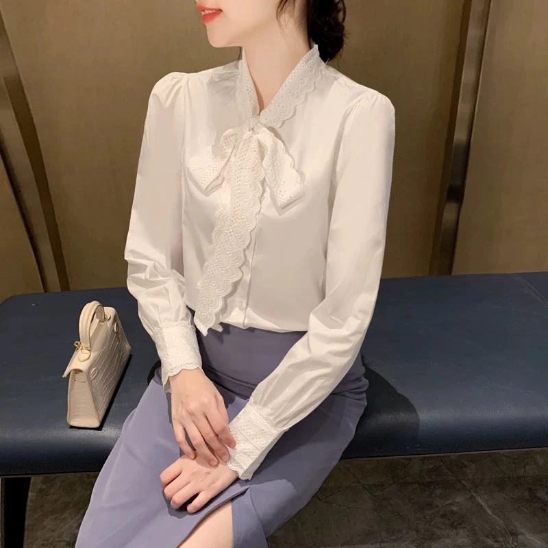 【909】简#时尚百搭翻领系带衬衫上衣