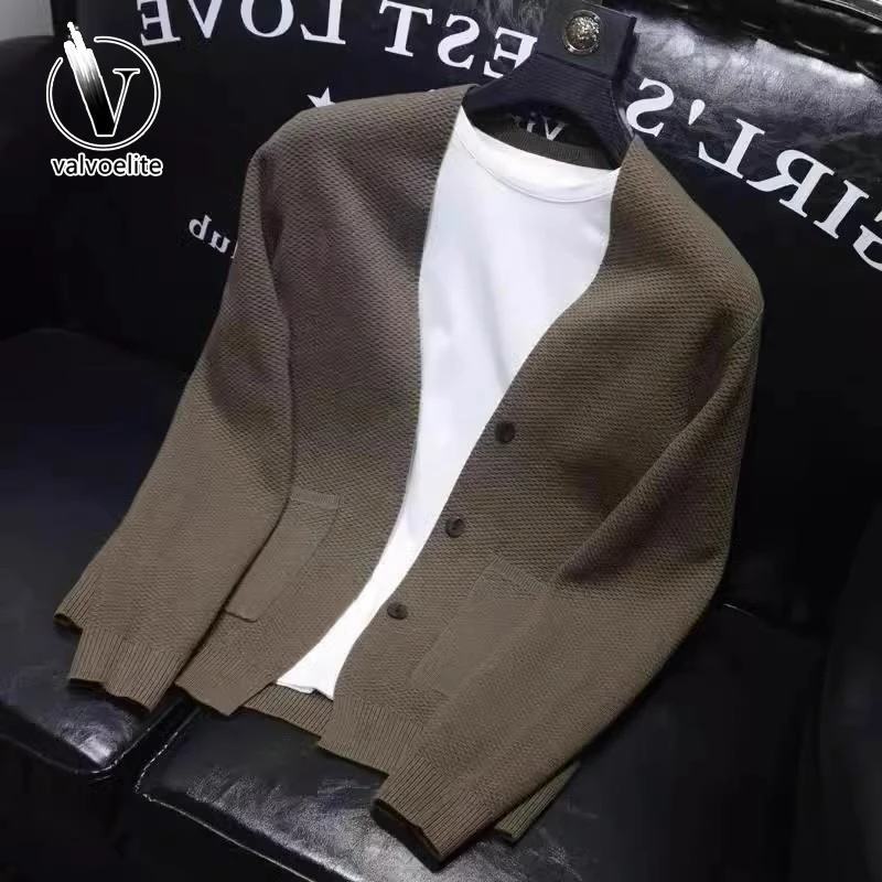VALVOELITE春秋时尚潮流针织开衫男韩版刺绣修身百搭青年休闲毛衣
