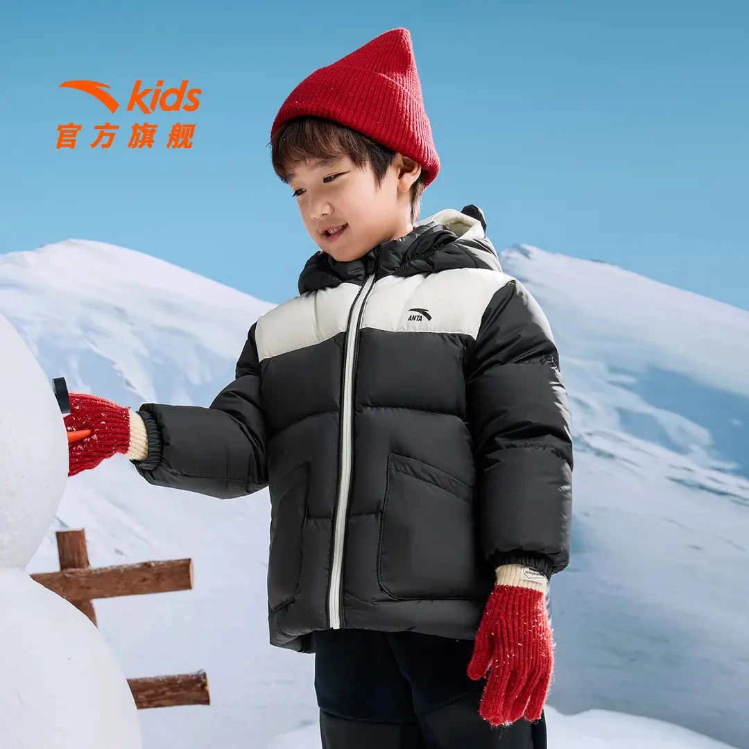 安踏儿童男女小童羽绒服2025冬款上新舒适保暖儿童四防连帽面包服