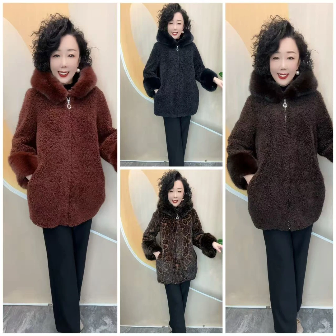 8808冬优雅妈妈时尚宽松大码一体环保绒加厚时尚外套，75衣长