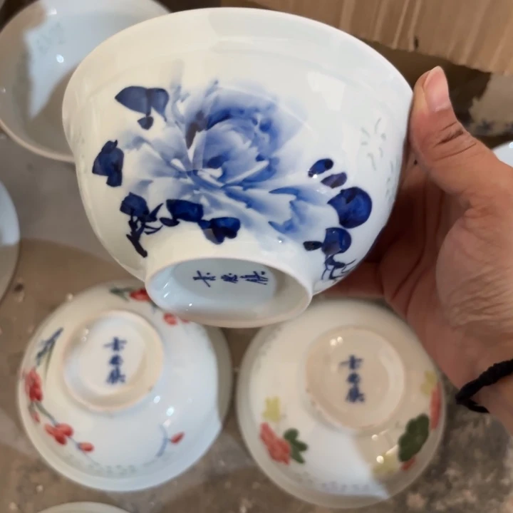 玉瓷景德镇陶瓷米饭碗微瑕两只