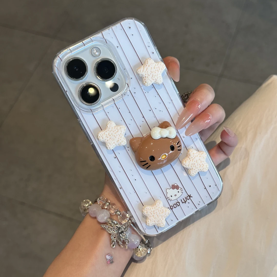 BANCA条纹黑皮KT星星贴件适用苹果16/17手机壳华为vivo小米oppo