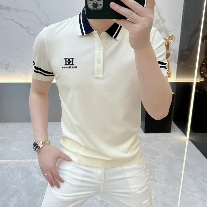 冰希高奢.经典潮流男士条纹POLO衫时尚百搭帅半袖薄T2025夏季新款