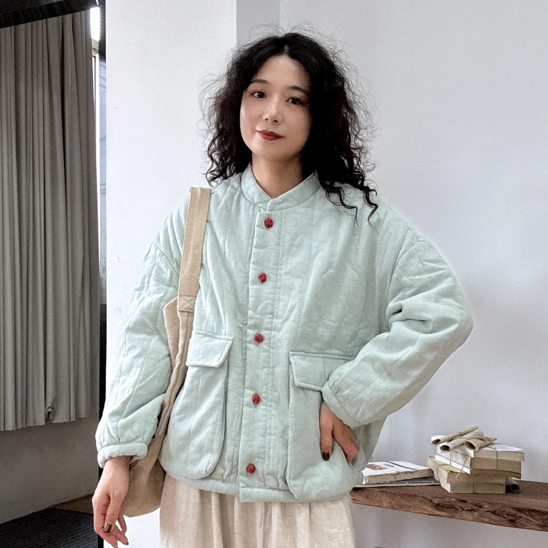 冬季新款棉服气质棉衣长袖厚款常规款水洗做旧立领保暖常规外套