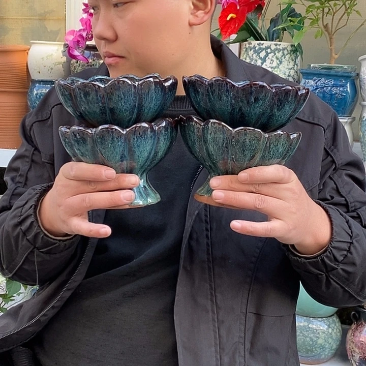 紫砂花盆口14高11福利四个