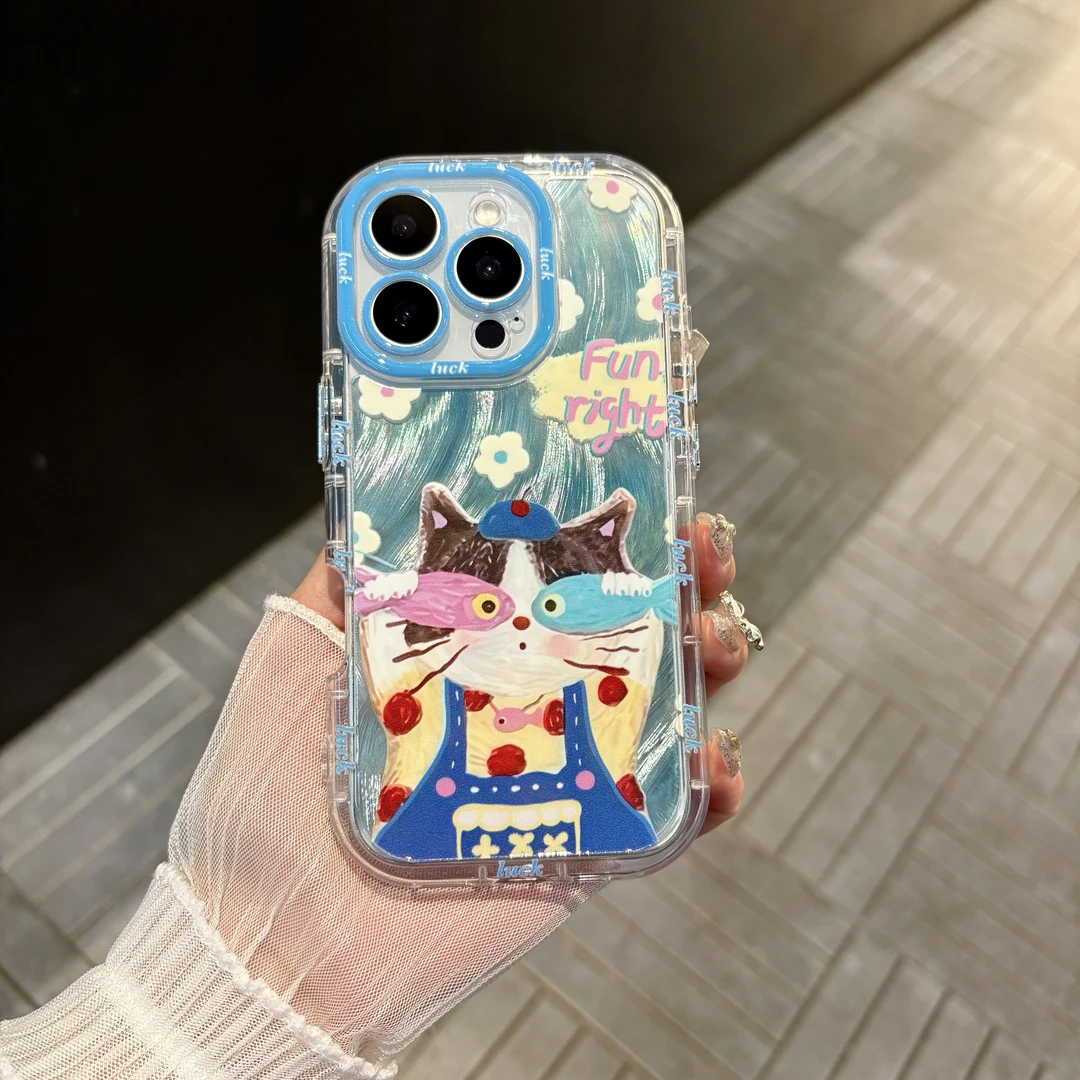 苹果/华为/oppo/vivo/小米 卡通猫咪适用iPhone16羽纱奶油手机壳