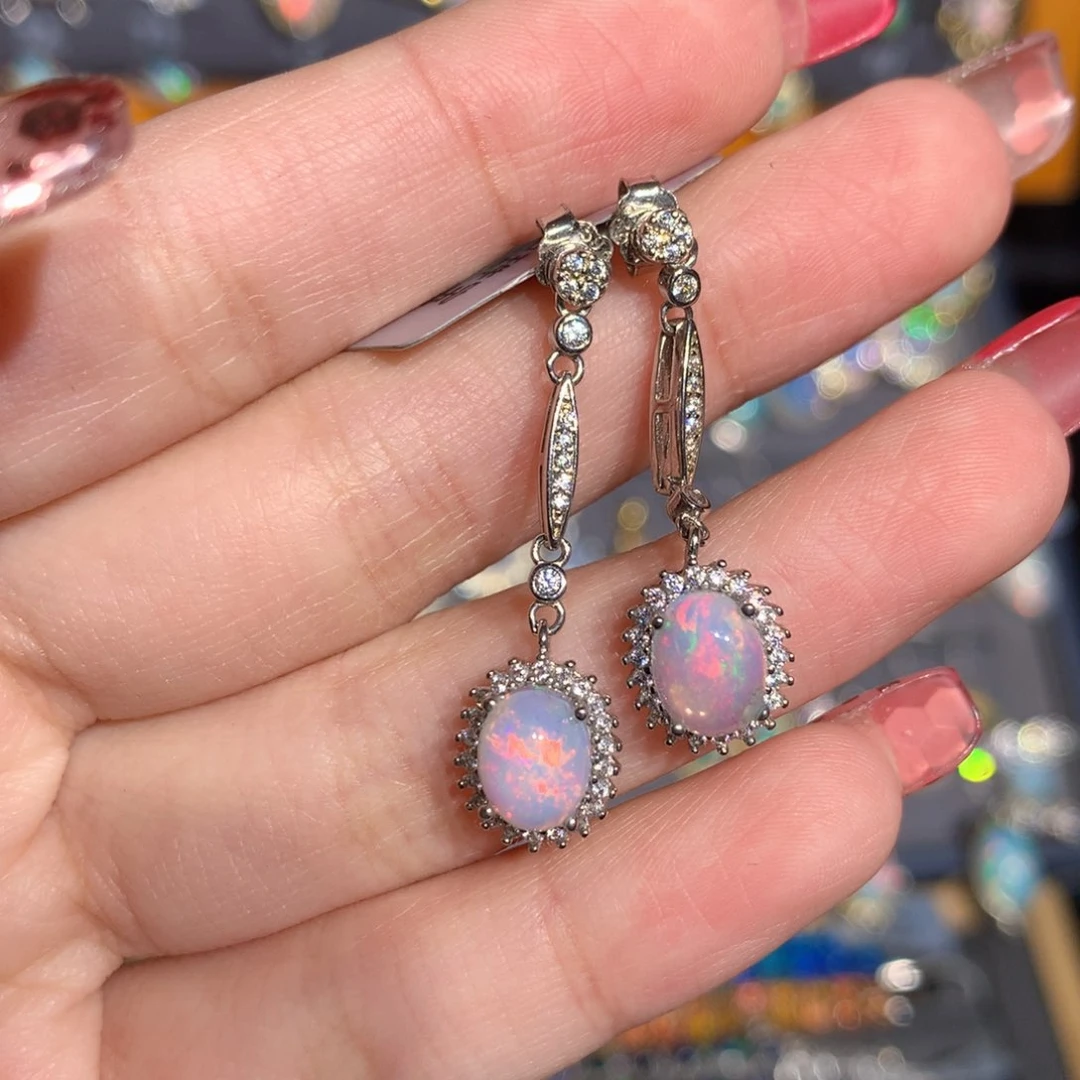 银S925镶嵌欧泊欧泊耳饰y