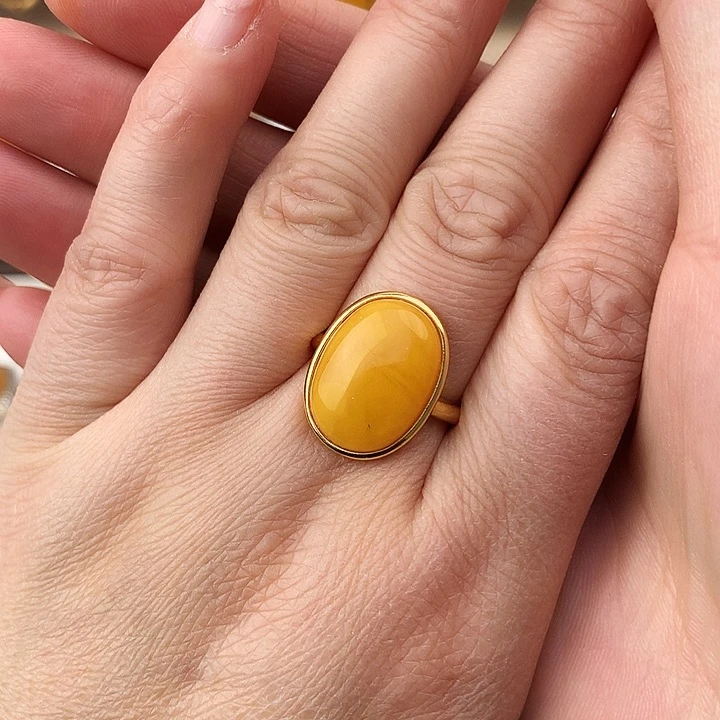 蜜蜡戒指银S925镶嵌戒指