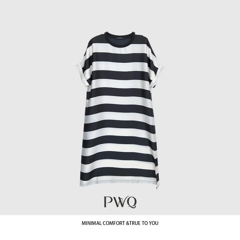 【摩登佳人】连衣裙圆领中长裙条纹拼色宽松慵懒风MSCC-25526XL5