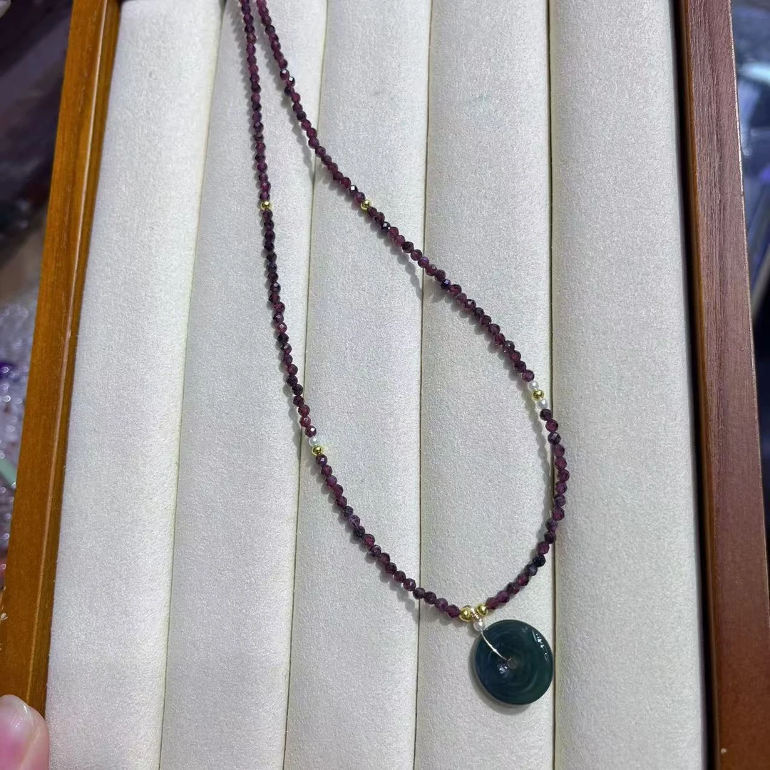 石榴石切面翡翠平安扣项链YM121916