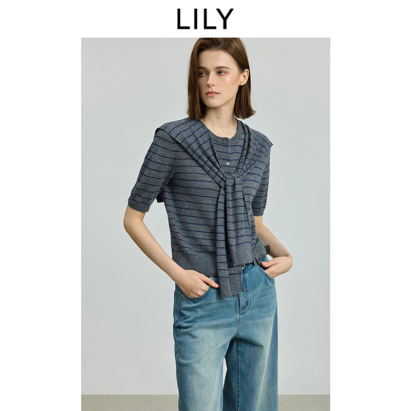 100%美丽诺羊毛LILY2025条纹围巾针织开衫125349TC916