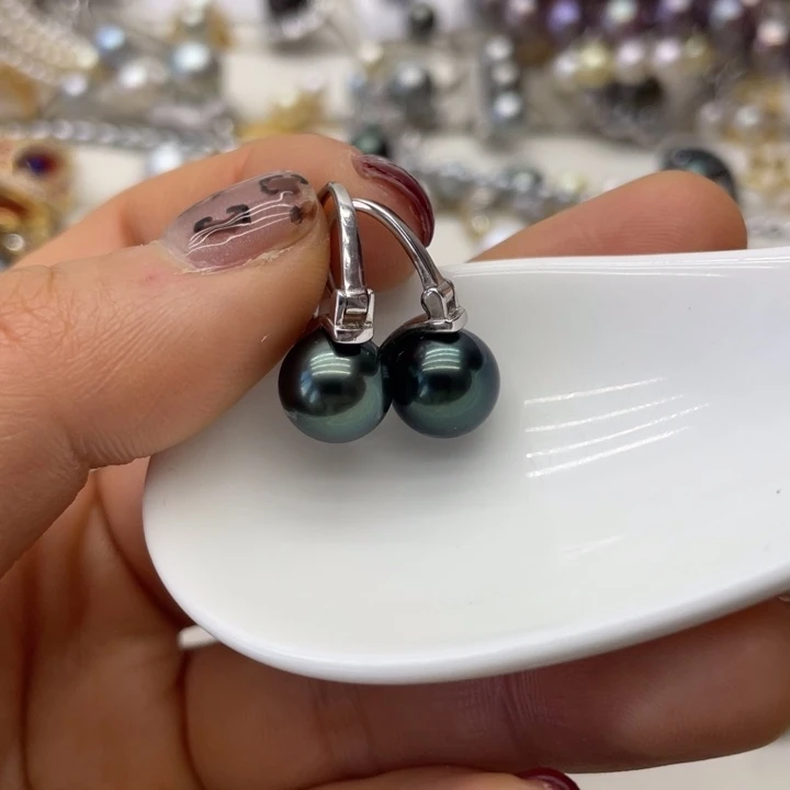 海水珍珠耳饰银S925镶嵌