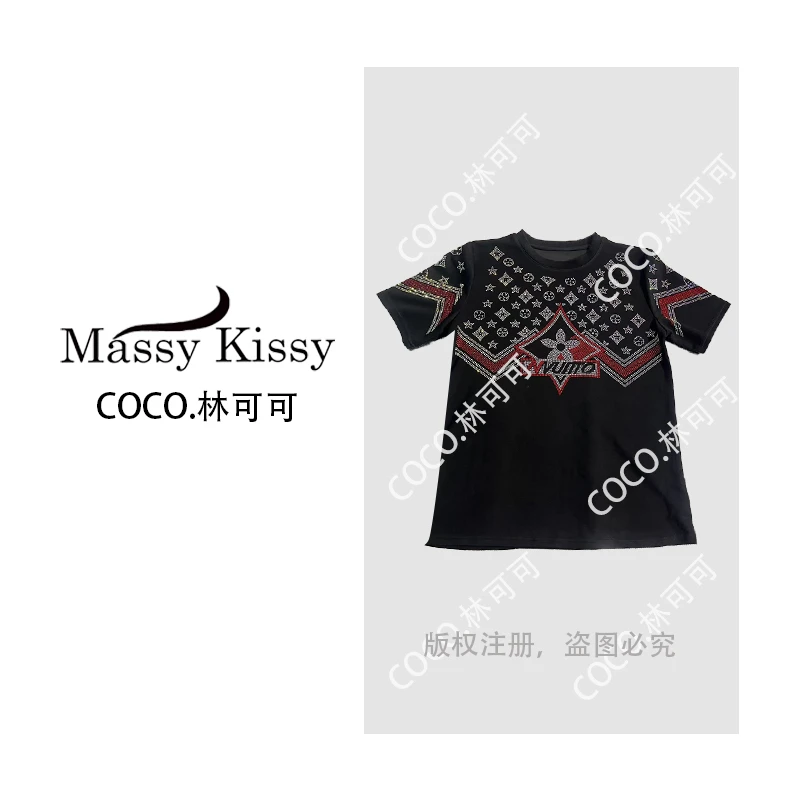 Coco 林可可--菱形图闪银亮粉短款T恤女士圆领夏短袖个性几何百搭