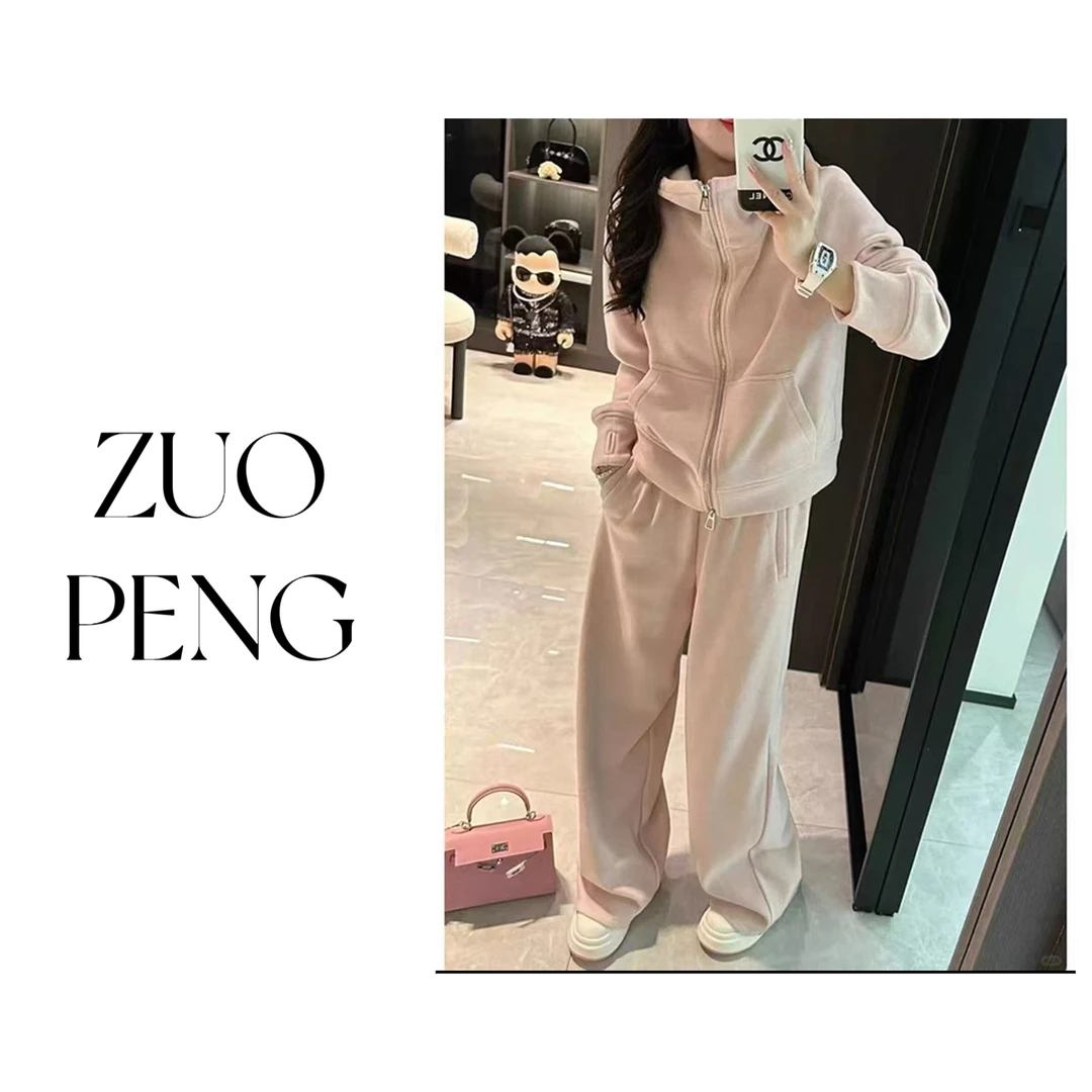 春季新款连帽薄绒卫衣开衫宽松休闲套装休闲套装女