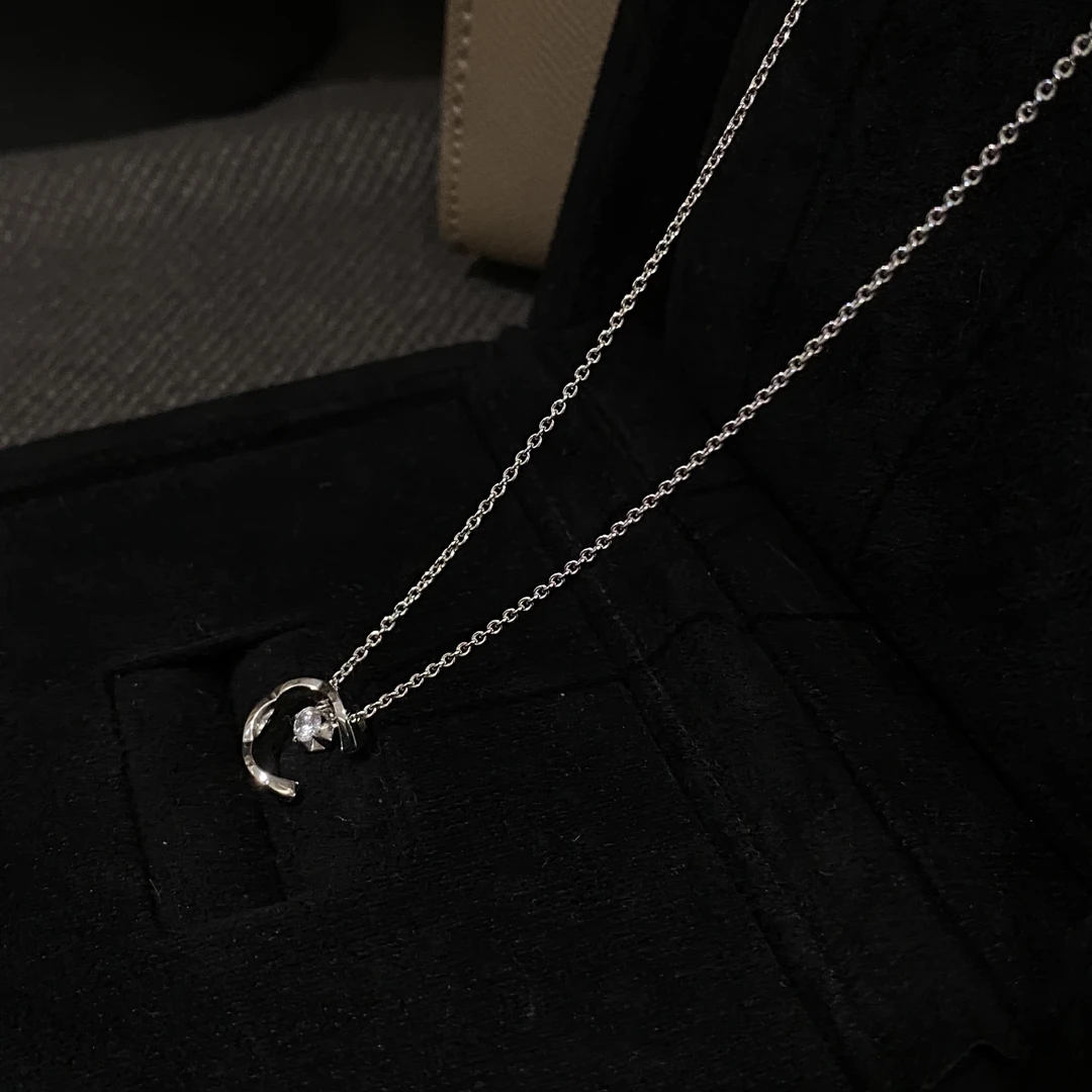 坠链均925银合成锆石 经典纹路月亮项链 气质轻奢时尚N0125