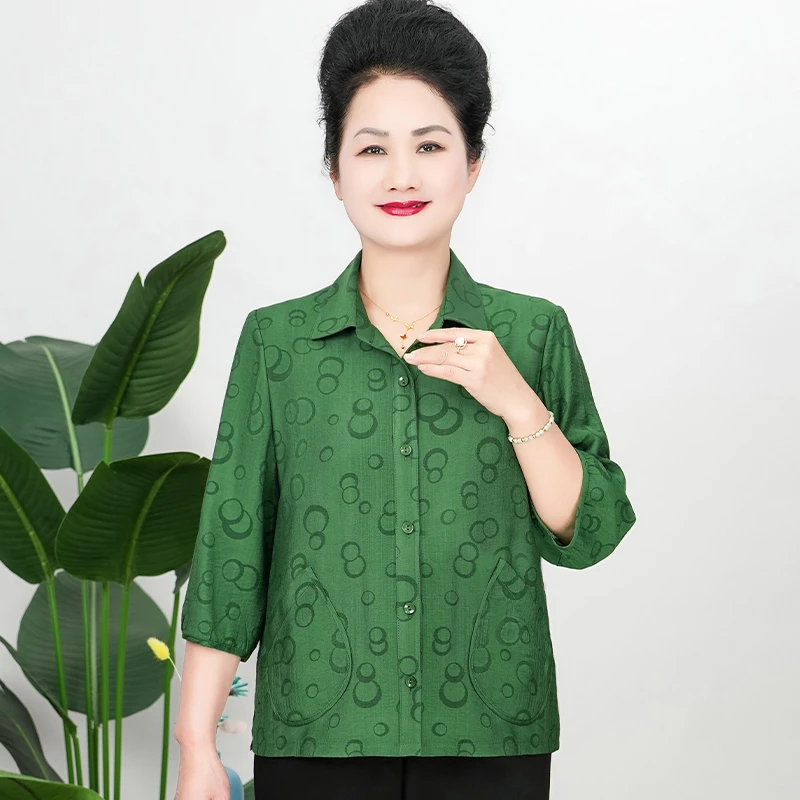 雅鹿气质中老年衬衣2025年春夏季新款宽松设计感妈妈装上衣B25809