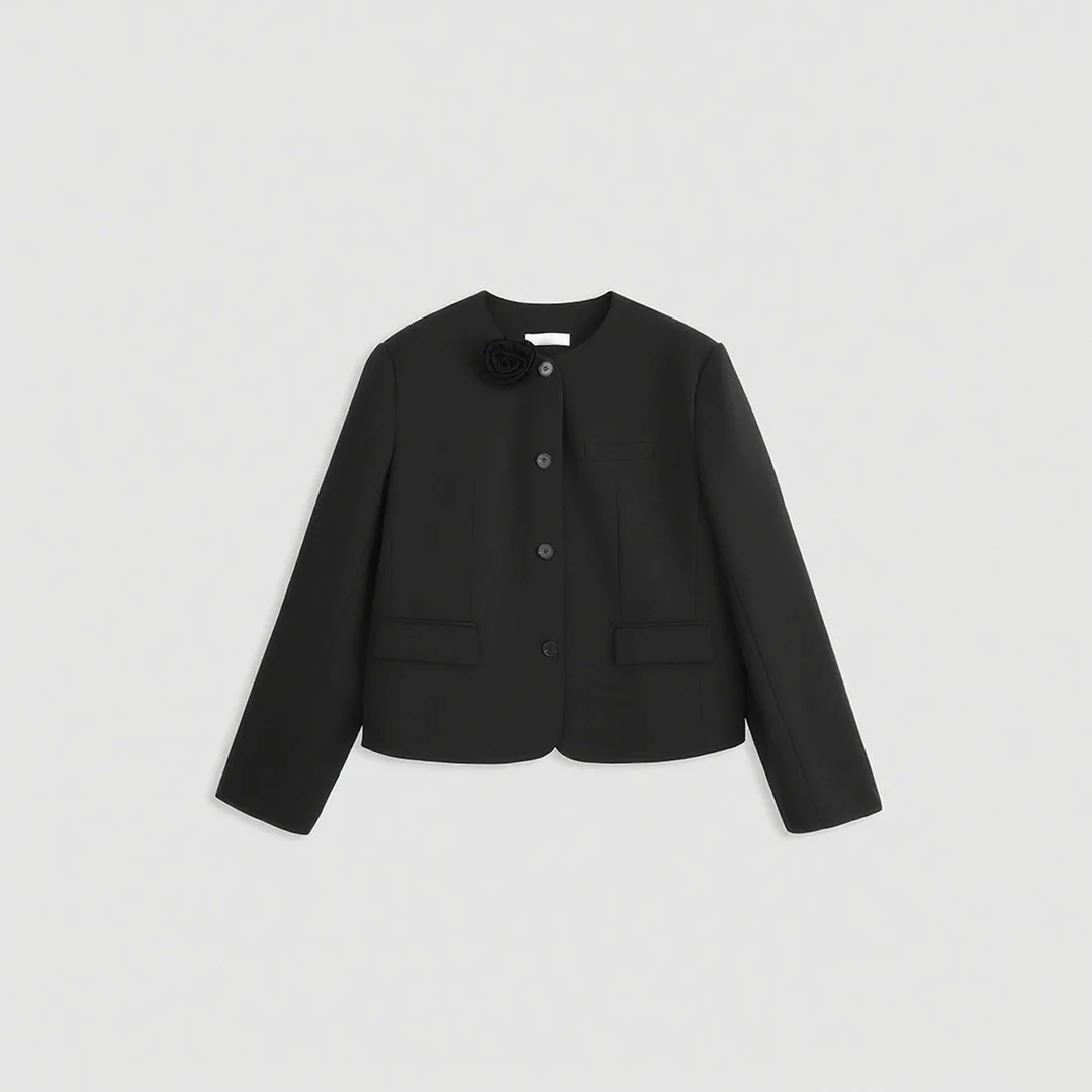 『PEACHZHOU』圆领山茶花宽松气质高级感小香风系扣西装外套女
