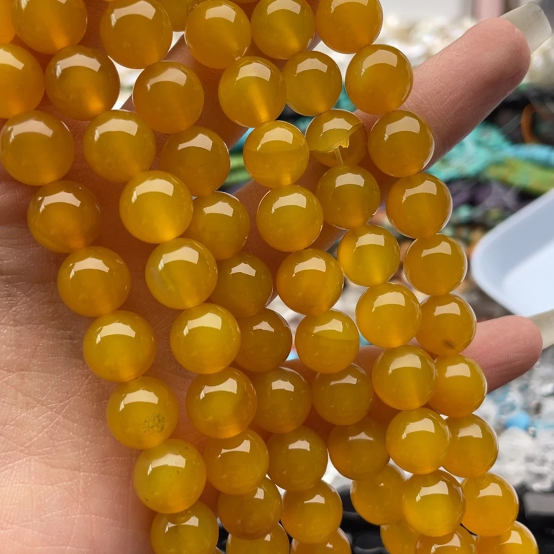 玛瑙/玉髓合金珠宝半成品一条装卡10黄玛瑙圆珠