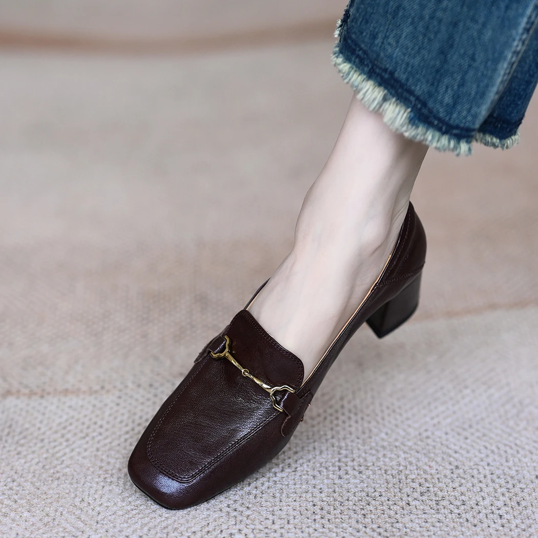 断码清仓单鞋女中跟2025春秋新款复古英伦真皮粗跟方头百搭软底鞋