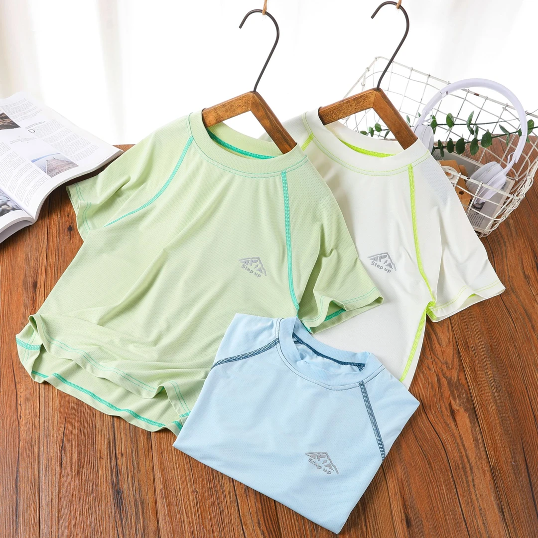 夏季新款男女童速干网眼T恤轻薄透气短袖中大童