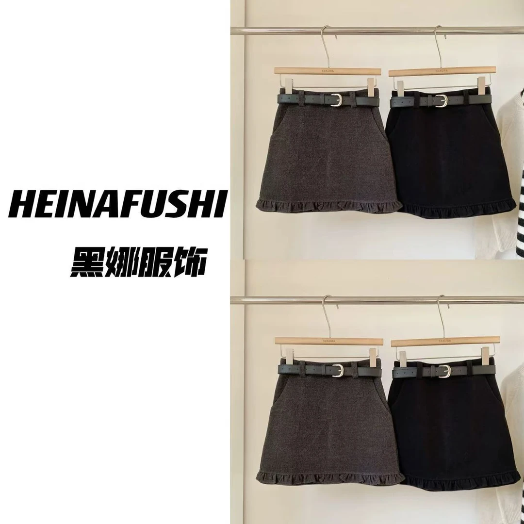 HEINA 【花边拼接毛呢短裙】9675