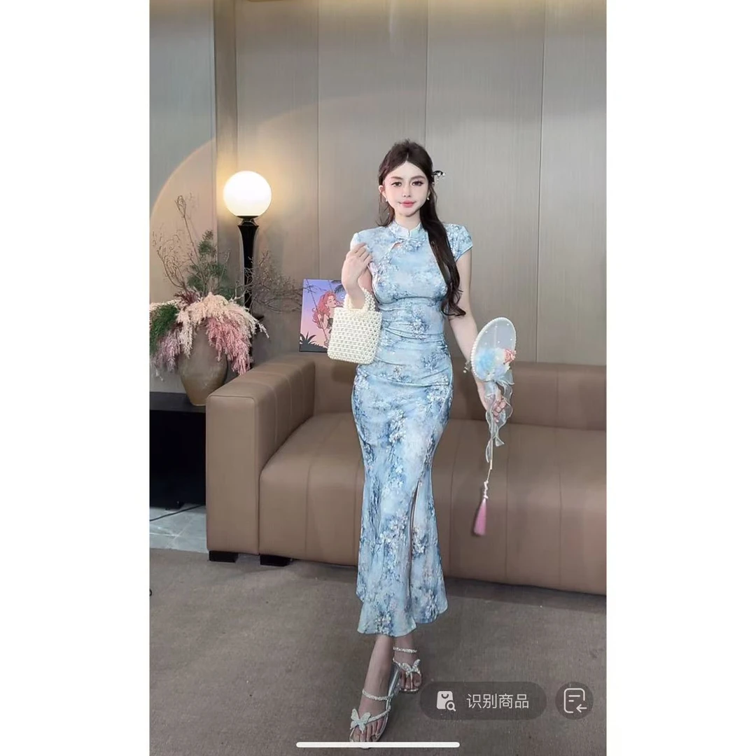 DACPAN-“踏雪寻梅”国风晕染提花旗袍连衣裙 2025/盼·PP 9135