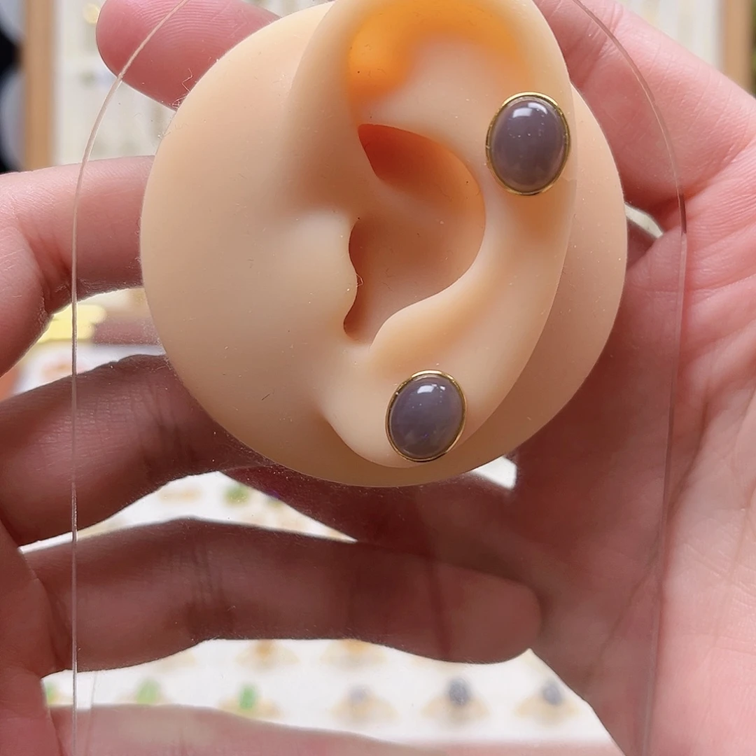 和田玉银S925镶嵌耳饰