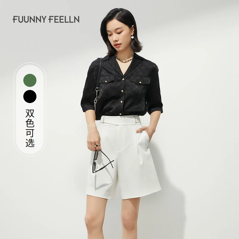【达人专属】FF仿佛桑蚕丝提花衬衫五分袖FE00656