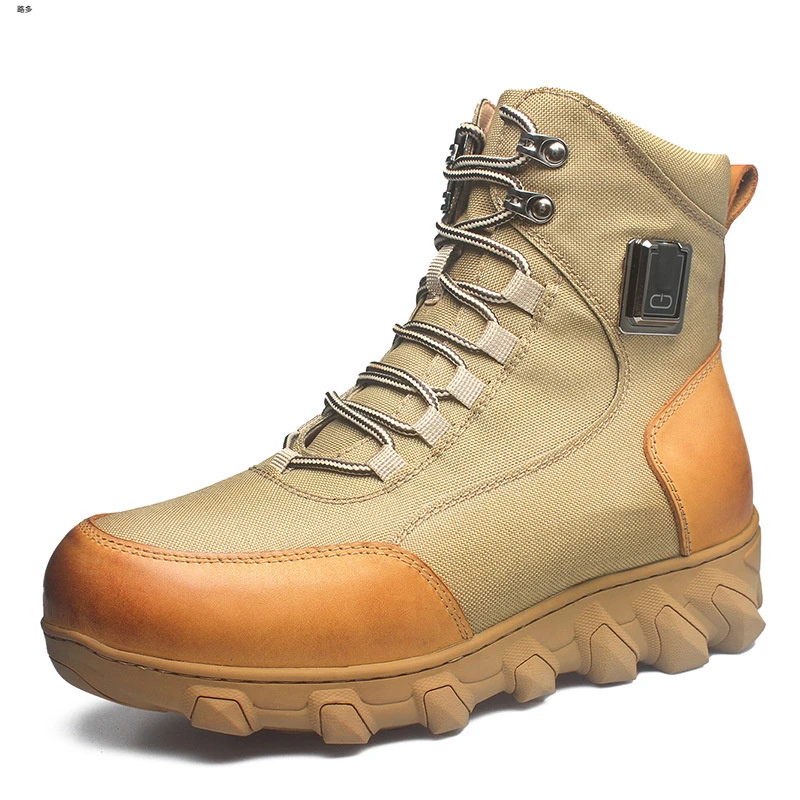 冬季加热鞋男户外充电发热鞋真皮电暖皮鞋加绒电热鞋