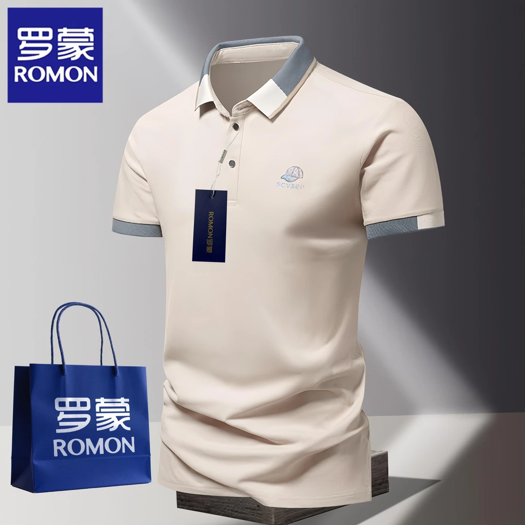 Romon/罗蒙夏季新款男士短袖polo衫潮流翻领t恤休闲刺绣半袖上衣