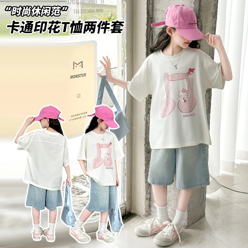 薄款卡通动漫女时尚套头套装中大童童装夏季儿童夏装运动洋气
