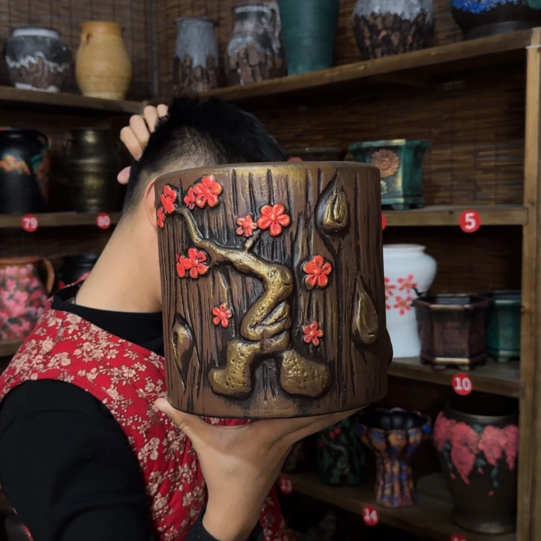 带孔高端浮雕花盆炸炸炸