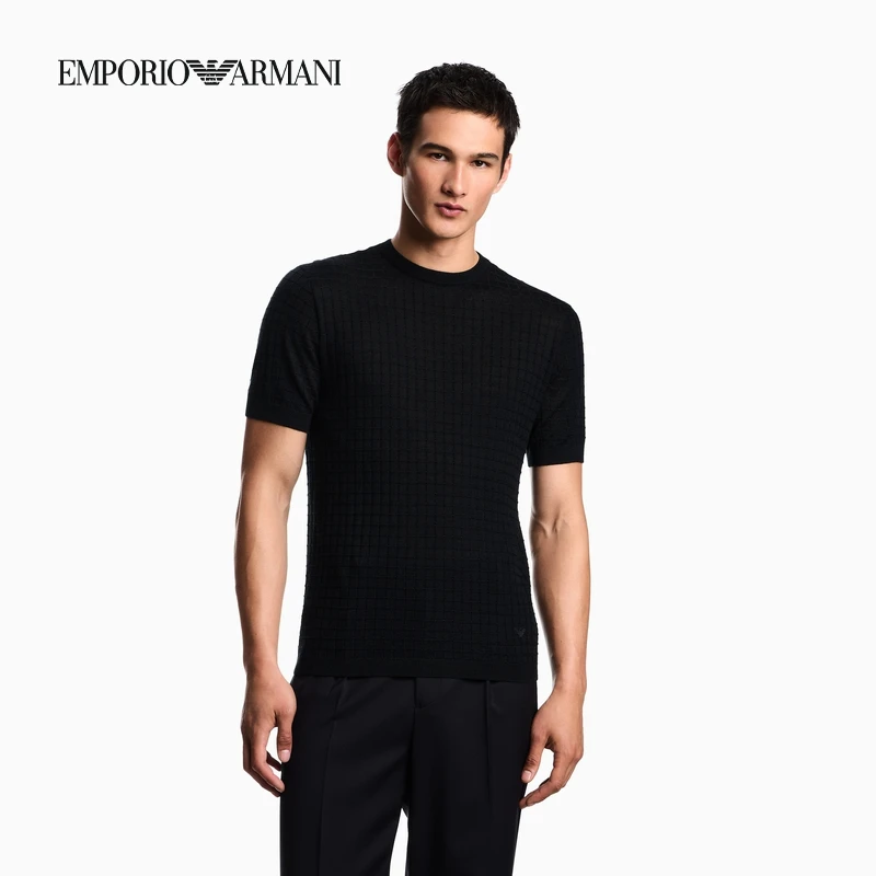 替换-EMPORIO ARMANI/阿玛尼2025早秋新款男士圆领短袖提花针织衫
