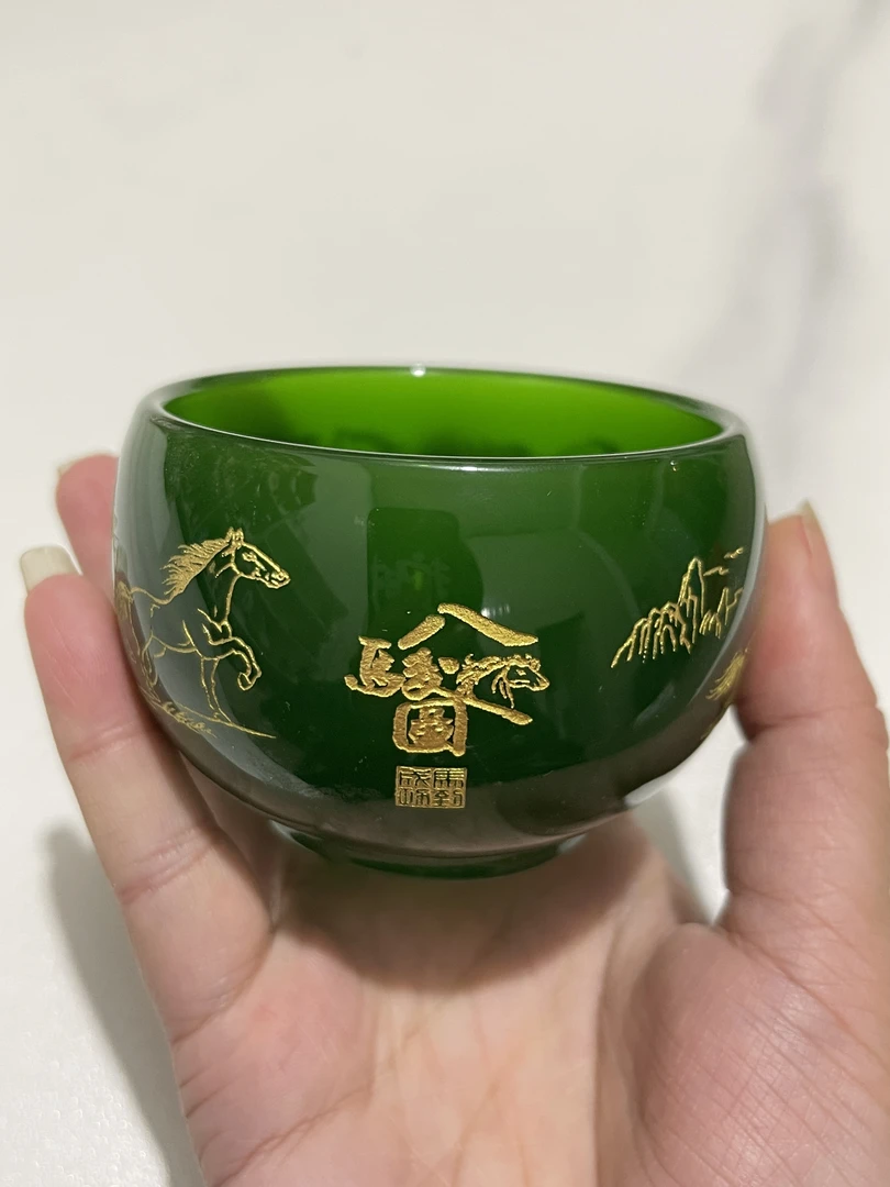 大容量八骏图马绿帝王琉璃杯茶具
