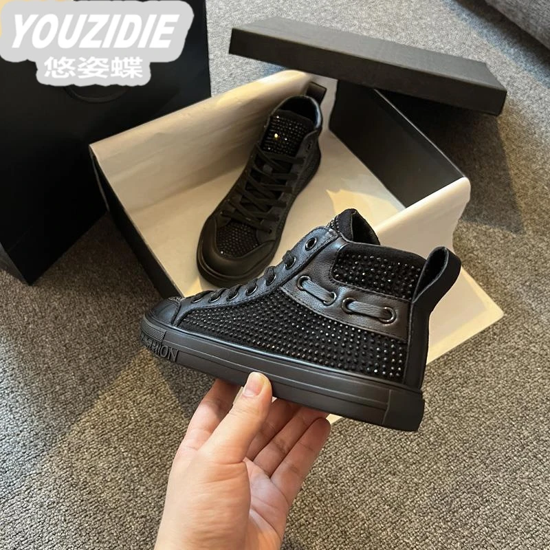 韩版轻奢高帮鞋子女2025春季新款潮牌爆款厚底百搭时尚休闲板鞋女