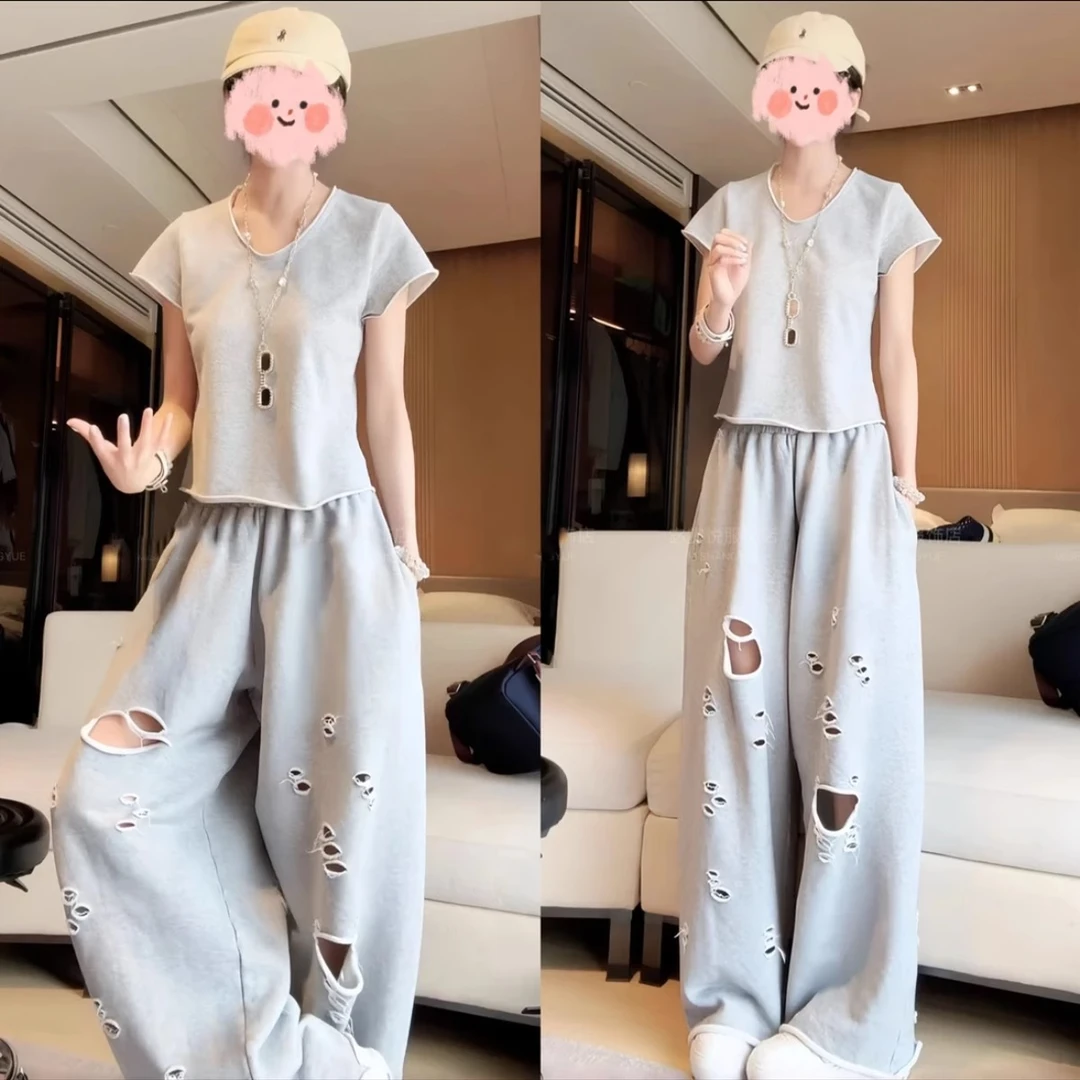 又酷又飒的穿搭套装女2025夏季新款灰色短袖短袖女款爆款2025新款