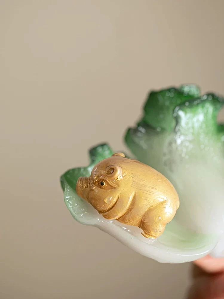 招财白菜树脂遇热变色小茶宠小摆件茶盘泡茶装饰品@537